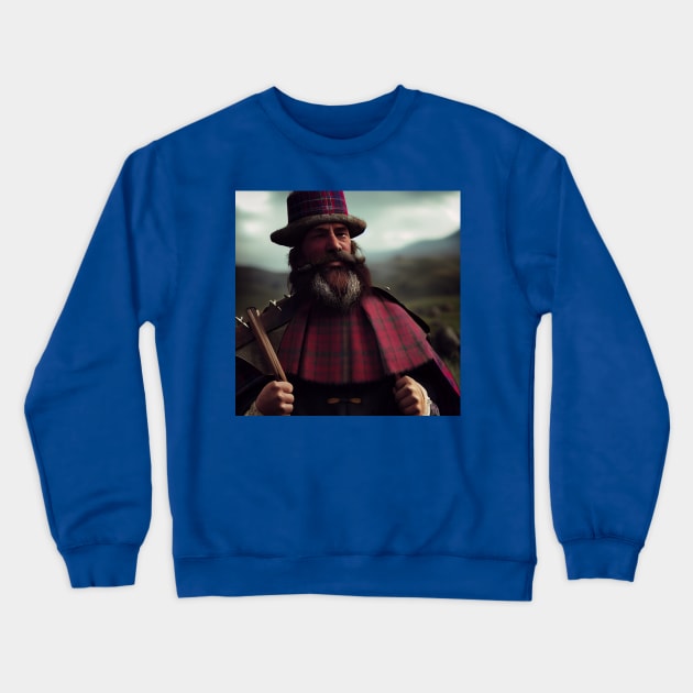 Scottish Highlander in Clan Tartan Crewneck Sweatshirt by Grassroots Green